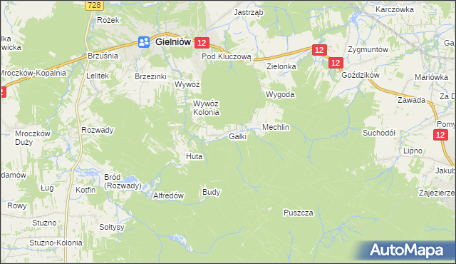 mapa Gałki gmina Gielniów, Gałki gmina Gielniów na mapie Targeo