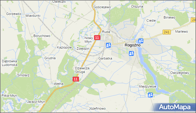 mapa Garbatka gmina Rogoźno, Garbatka gmina Rogoźno na mapie Targeo