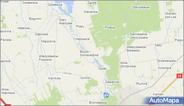 mapa Gawronki gmina Głowno, Gawronki gmina Głowno na mapie Targeo