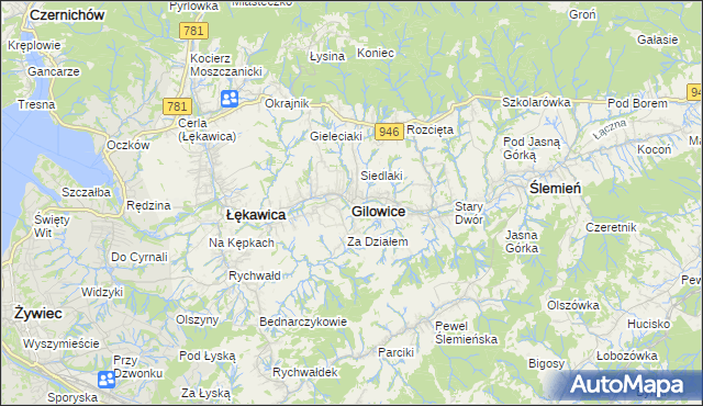 mapa Gilowice powiat żywiecki, Gilowice powiat żywiecki na mapie Targeo