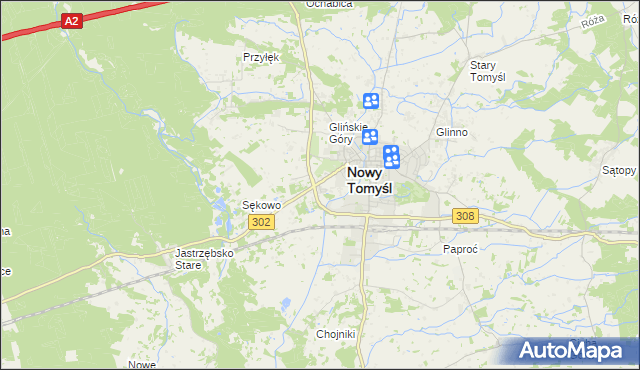 mapa Glinno gmina Nowy Tomyśl, Glinno gmina Nowy Tomyśl na mapie Targeo