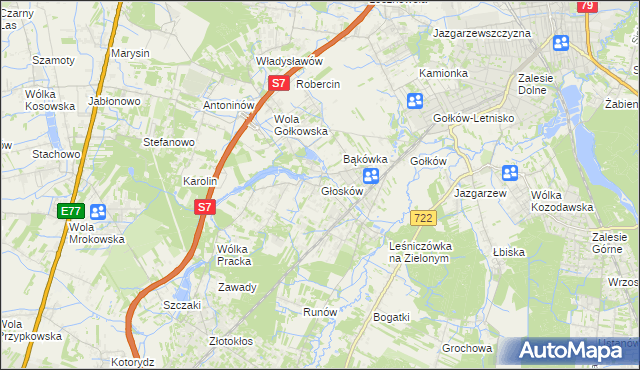 mapa Głosków gmina Piaseczno, Głosków gmina Piaseczno na mapie Targeo