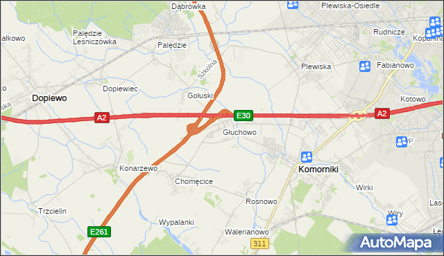 mapa Głuchowo gmina Komorniki, Głuchowo gmina Komorniki na mapie Targeo