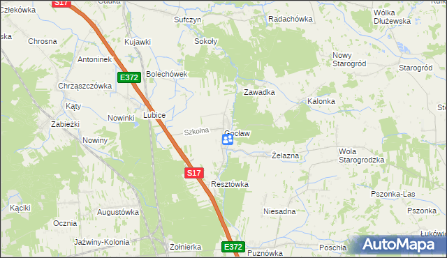 mapa Gocław gmina Pilawa, Gocław gmina Pilawa na mapie Targeo