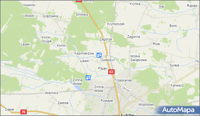 mapa Gołaszyn gmina Łuków, Gołaszyn gmina Łuków na mapie Targeo