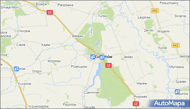 mapa Gołuchów powiat pleszewski, Gołuchów powiat pleszewski na mapie Targeo