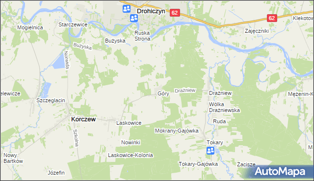 mapa Góry gmina Korczew, Góry gmina Korczew na mapie Targeo