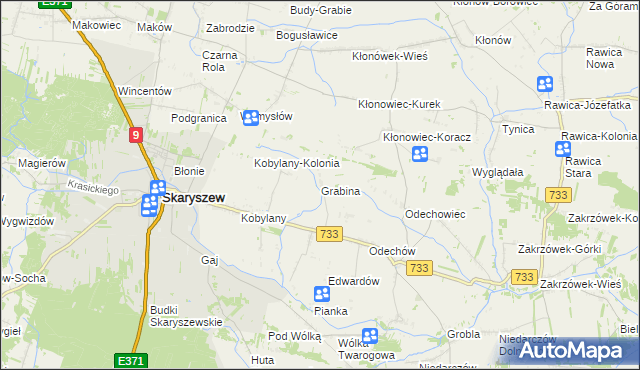 mapa Grabina gmina Skaryszew, Grabina gmina Skaryszew na mapie Targeo