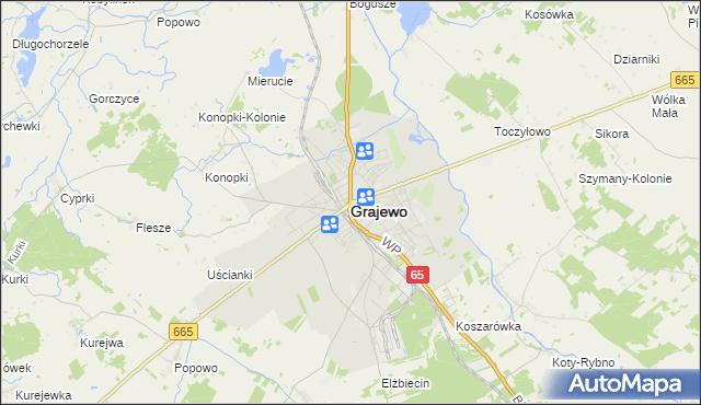 mapa Grajewo, Grajewo na mapie Targeo