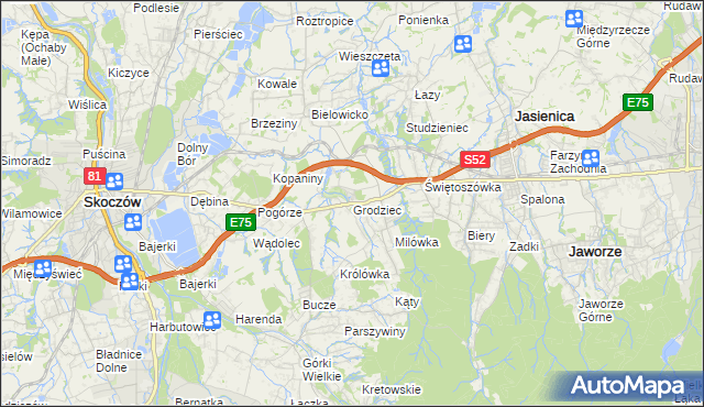 mapa Grodziec gmina Jasienica, Grodziec gmina Jasienica na mapie Targeo