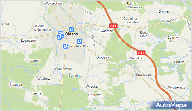 mapa Grodzisko gmina Olesno, Grodzisko gmina Olesno na mapie Targeo