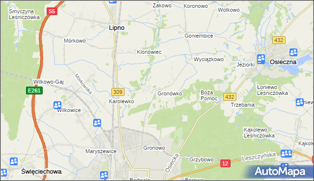 mapa Gronówko gmina Lipno, Gronówko gmina Lipno na mapie Targeo