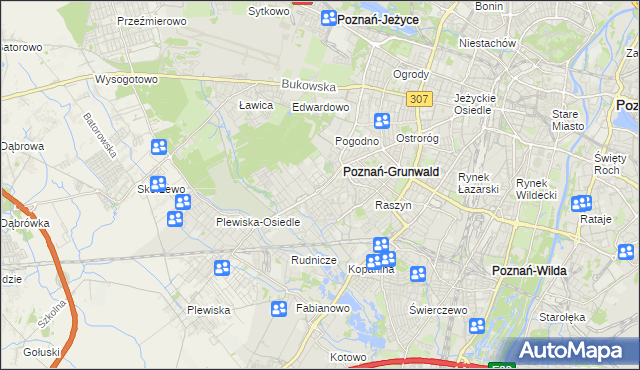mapa Grunwald gmina Poznań, Grunwald gmina Poznań na mapie Targeo