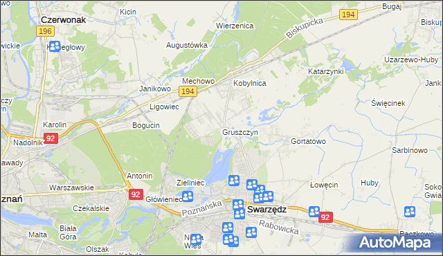 mapa Gruszczyn gmina Swarzędz, Gruszczyn gmina Swarzędz na mapie Targeo