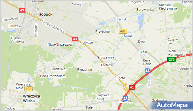 mapa Gruszewnia, Gruszewnia na mapie Targeo
