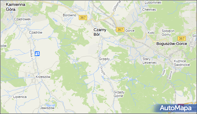 mapa Grzędy gmina Czarny Bór, Grzędy gmina Czarny Bór na mapie Targeo