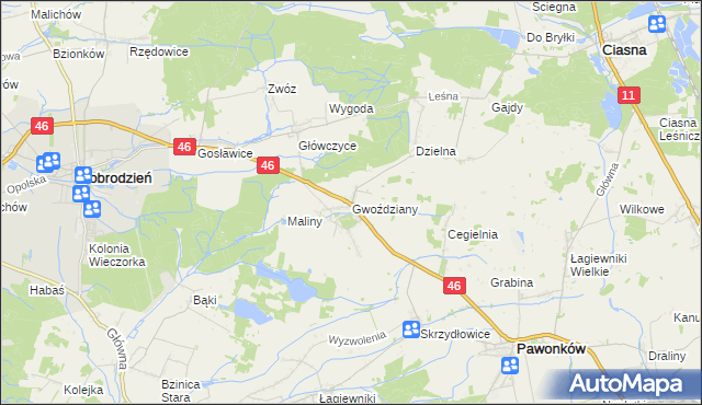 mapa Gwoździany, Gwoździany na mapie Targeo