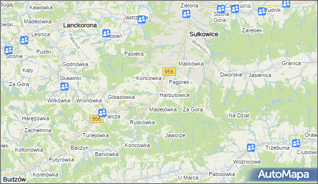 mapa Harbutowice gmina Sułkowice, Harbutowice gmina Sułkowice na mapie Targeo