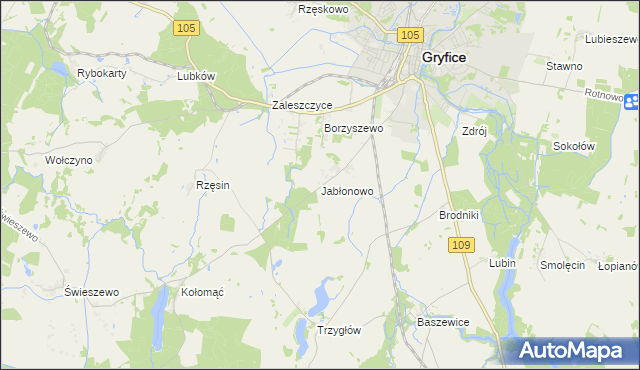 mapa Jabłonowo gmina Gryfice, Jabłonowo gmina Gryfice na mapie Targeo