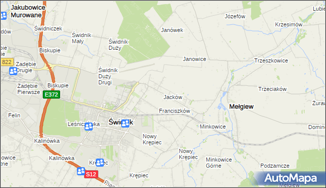 mapa Jacków gmina Mełgiew, Jacków gmina Mełgiew na mapie Targeo