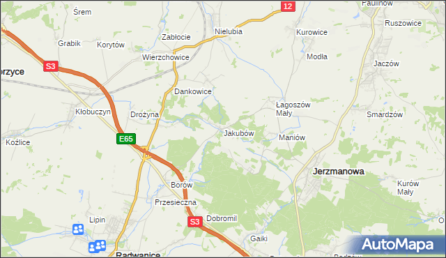 mapa Jakubów gmina Radwanice, Jakubów gmina Radwanice na mapie Targeo