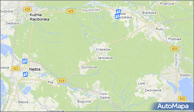 mapa Jankowice gmina Kuźnia Raciborska, Jankowice gmina Kuźnia Raciborska na mapie Targeo