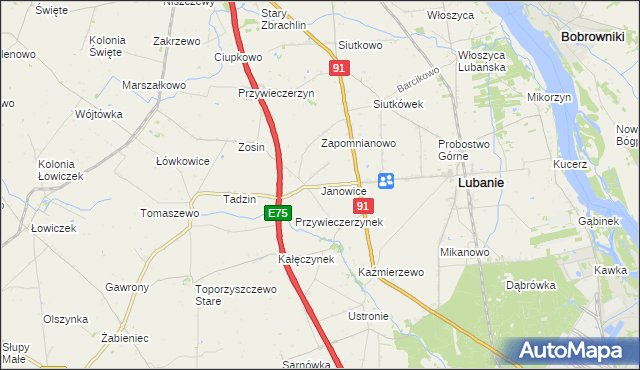 mapa Janowice gmina Lubanie, Janowice gmina Lubanie na mapie Targeo