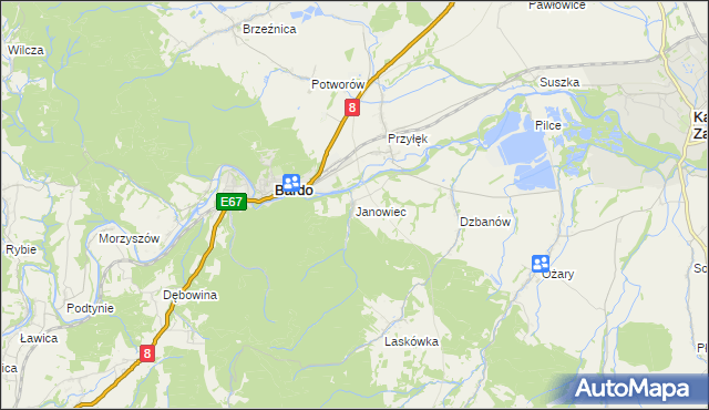 mapa Janowiec gmina Bardo, Janowiec gmina Bardo na mapie Targeo