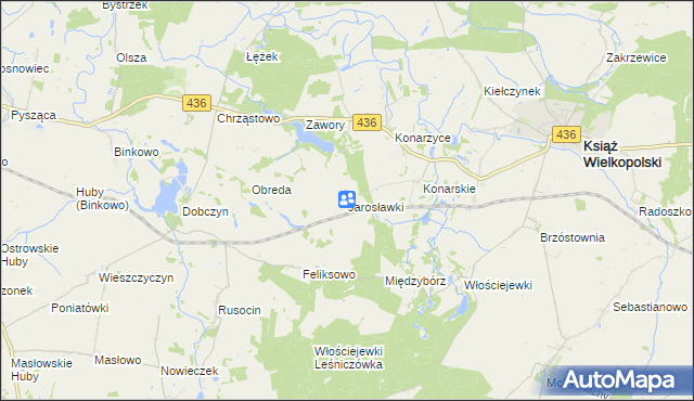 mapa Jarosławki gmina Książ Wielkopolski, Jarosławki gmina Książ Wielkopolski na mapie Targeo