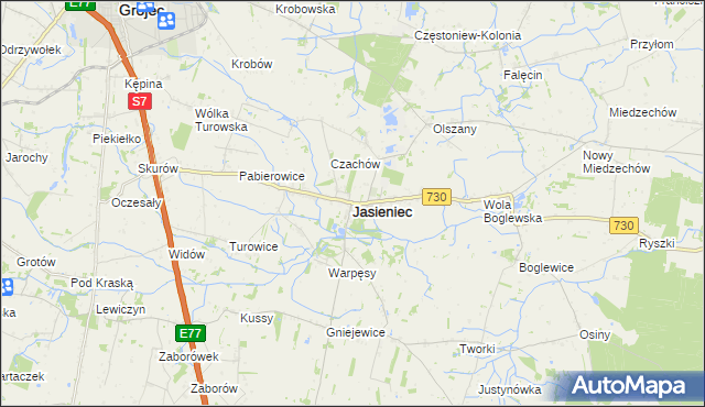 mapa Jasieniec powiat grójecki, Jasieniec powiat grójecki na mapie Targeo