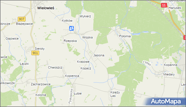 mapa Jasiona gmina Zbrosławice, Jasiona gmina Zbrosławice na mapie Targeo