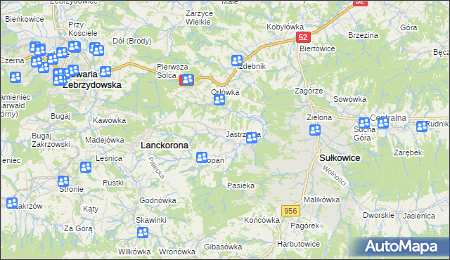 mapa Jastrzębia gmina Lanckorona, Jastrzębia gmina Lanckorona na mapie Targeo