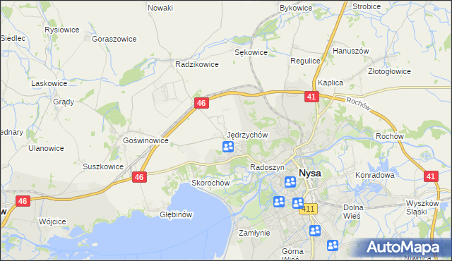 mapa Jędrzychów gmina Nysa, Jędrzychów gmina Nysa na mapie Targeo