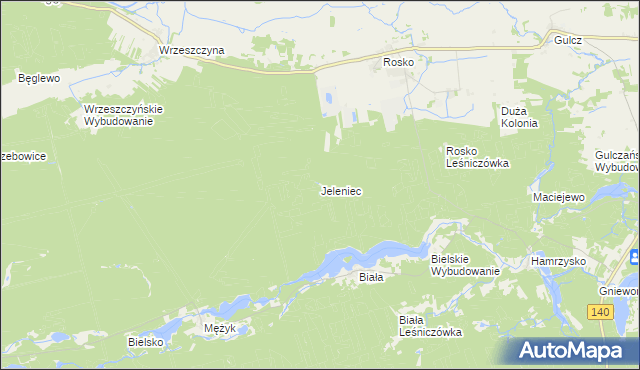 mapa Jeleniec gmina Wieleń, Jeleniec gmina Wieleń na mapie Targeo