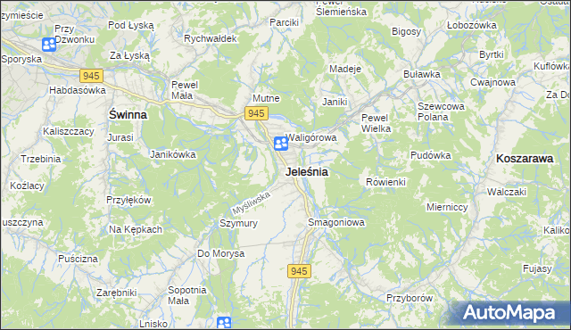 mapa Jeleśnia, Jeleśnia na mapie Targeo