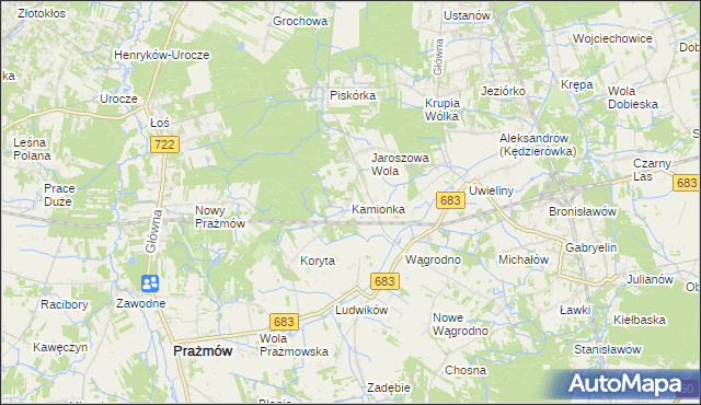 mapa Kamionka gmina Prażmów, Kamionka gmina Prażmów na mapie Targeo