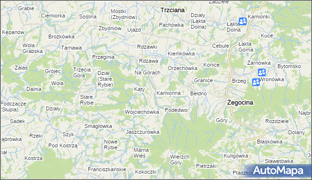 mapa Kamionna gmina Trzciana, Kamionna gmina Trzciana na mapie Targeo