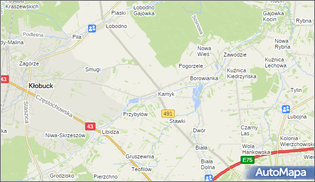 mapa Kamyk gmina Kłobuck, Kamyk gmina Kłobuck na mapie Targeo
