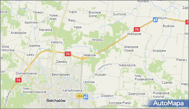 mapa Kanada gmina Bełchatów, Kanada gmina Bełchatów na mapie Targeo