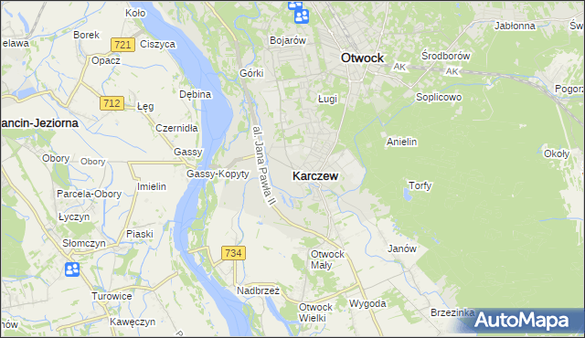 mapa Karczew powiat otwocki, Karczew powiat otwocki na mapie Targeo