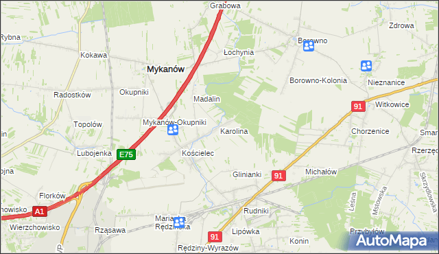 mapa Karolina gmina Rędziny, Karolina gmina Rędziny na mapie Targeo