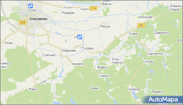 mapa Kawczyn gmina Drawsko, Kawczyn gmina Drawsko na mapie Targeo