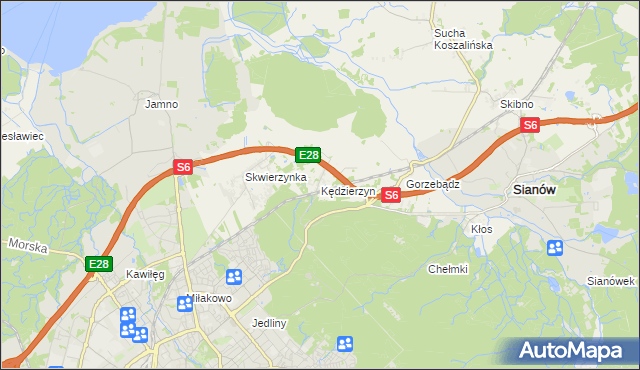 mapa Kędzierzyn gmina Sianów, Kędzierzyn gmina Sianów na mapie Targeo