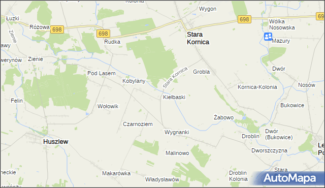 mapa Kiełbaski, Kiełbaski na mapie Targeo