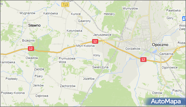 mapa Kliny gmina Opoczno, Kliny gmina Opoczno na mapie Targeo