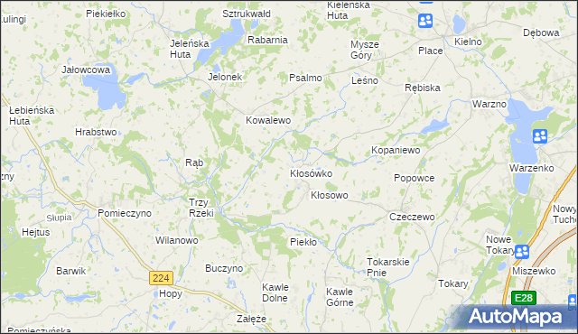 mapa Kłosówko gmina Przodkowo, Kłosówko gmina Przodkowo na mapie Targeo