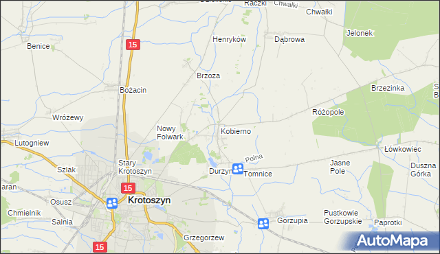 mapa Kobierno gmina Krotoszyn, Kobierno gmina Krotoszyn na mapie Targeo