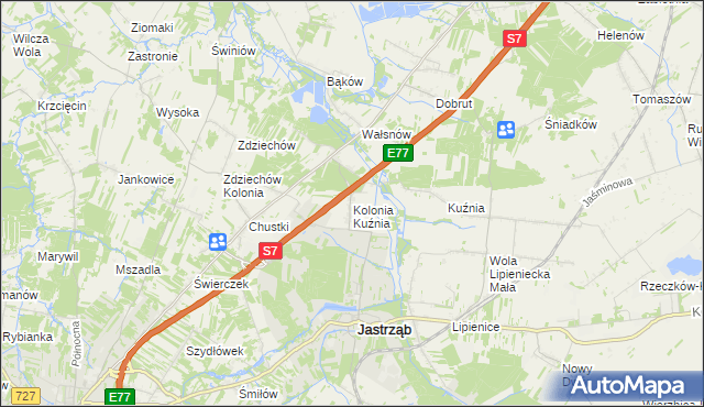 mapa Kolonia Kuźnia, Kolonia Kuźnia na mapie Targeo