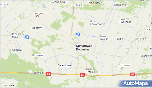 mapa Komarówka Podlaska, Komarówka Podlaska na mapie Targeo