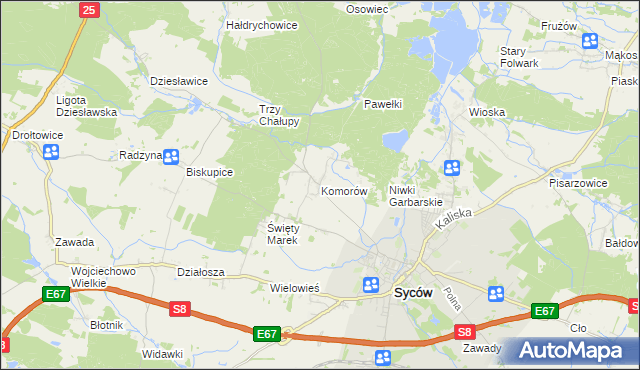 mapa Komorów gmina Syców, Komorów gmina Syców na mapie Targeo